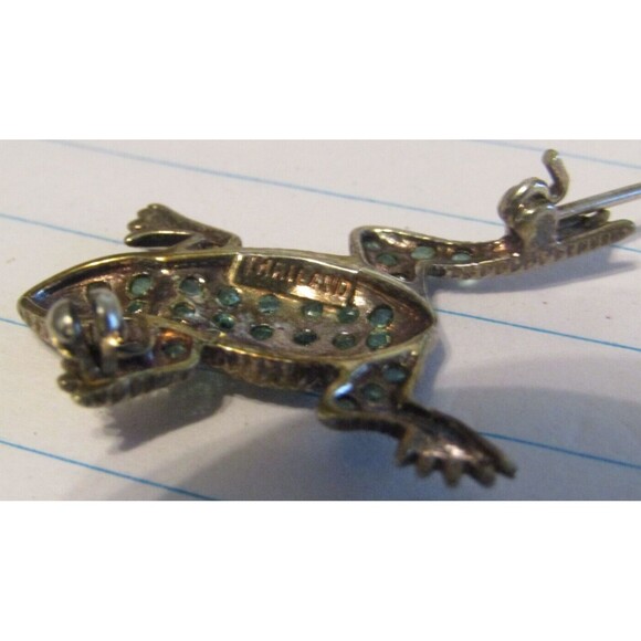 Vintage 925 Sterling Silver Emerald Frog Brooch Pin Thailand - Picture 9 of 9